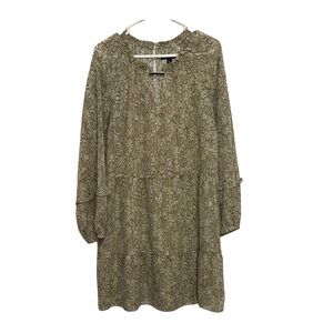 INC Olive Snakeskin Patterned Tiered Boho Western Dress Size Large